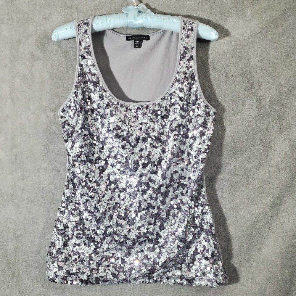 Love Culture Sequin Front Tank Top Gray Size M